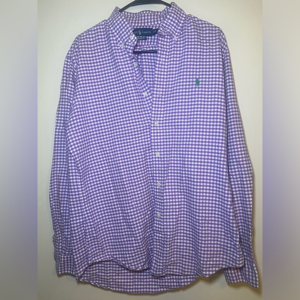 Ralph Lauren Men’s polo purple plaid dress shirt custom fit Size M
